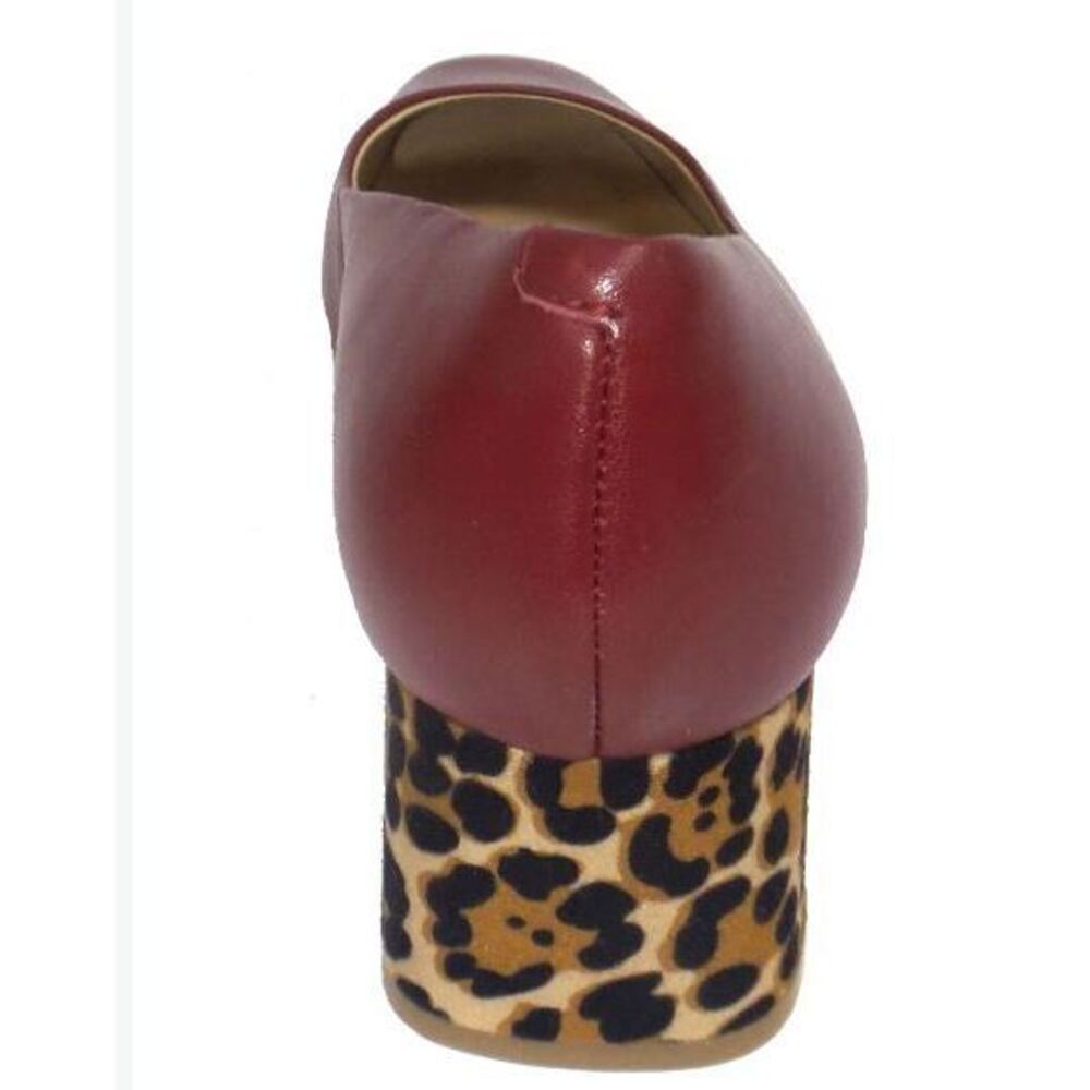 Isaac Mizrahi Leather Pump with Leopard Block Heel Mahogany - Medium - Picture 6 of 7